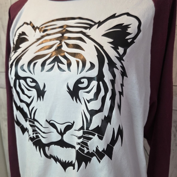 Augusta Sportswear Burgundy and White Tiger Raglan Tee - Picture 2 of 4